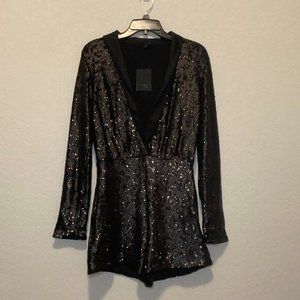 NBD Black Sequin Tuxedo Romper from Revolve NWT